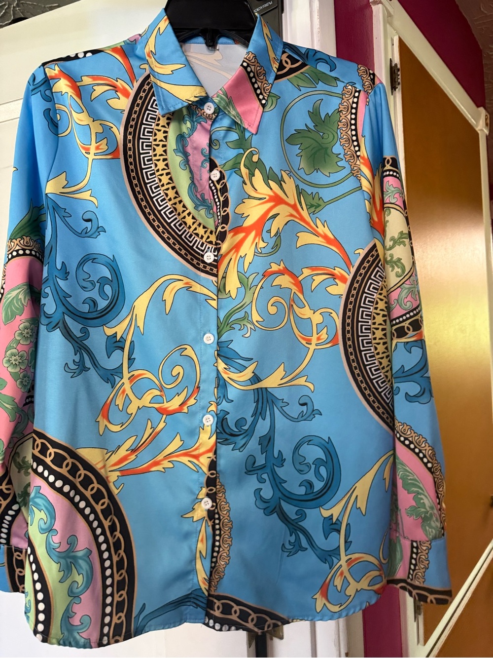 Blue Ornate Print Long-Sleeve Shirt - Picture 4 of 6